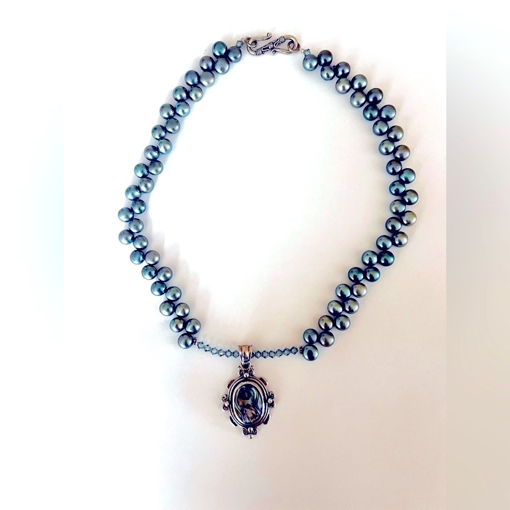 Elegant Turquoise Pearl and Necklace with Sterling Silver Pendant